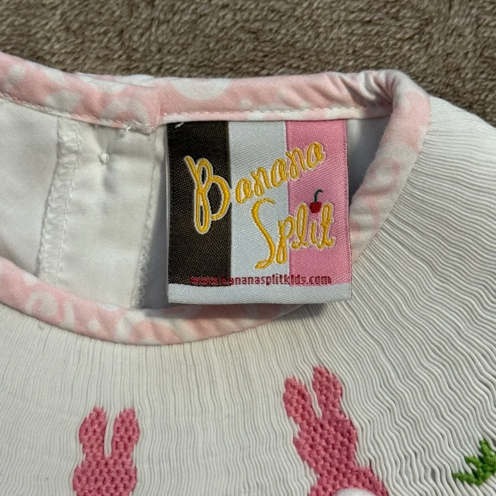 Banana Split Pink Smocked Bunny Easter Top and Bloomers Set 24M SM